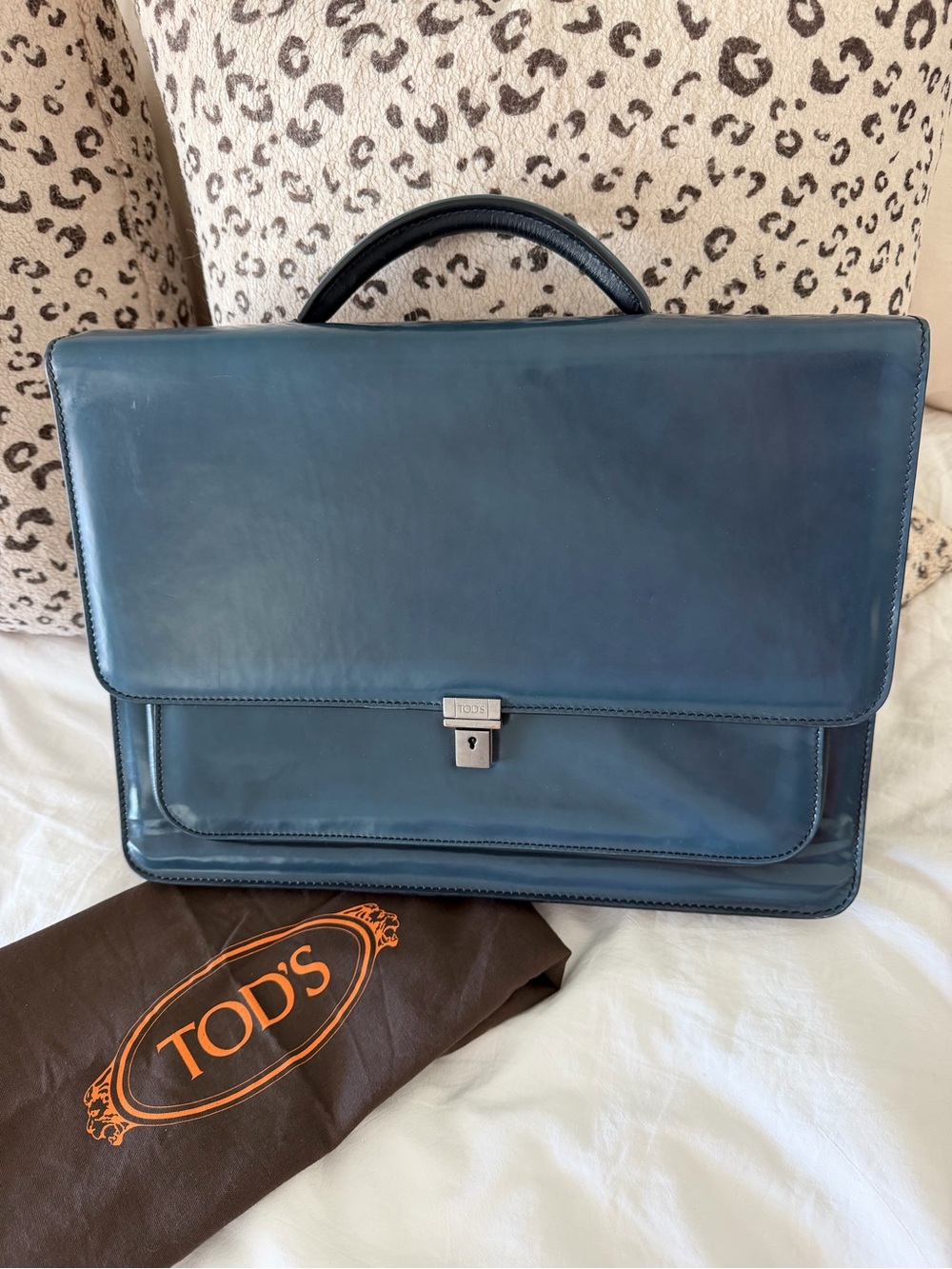 TOD'S Unisex Blue Leather Briefcase (Authentic)